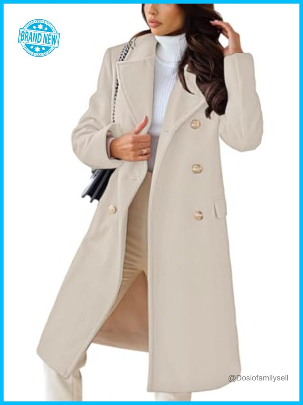 Wool Blend Double Breasted Long Trench Pea Coat Winter Jacket